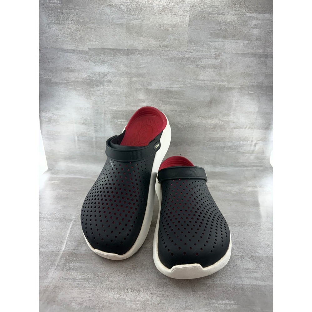 Crocs LiteRide Clogs Men Sz 12 Black White Red Lightweight Comfort Shoes 204592